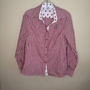 Womens WSU Game Day Red CHECKERED Blouse EMERSON STREET LONG Sleeve Small.